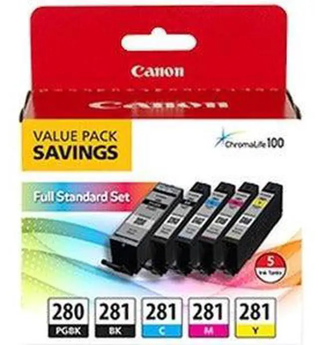 Alt view image 7 of 10 - Canon PGI-280/CLI-281 Pigment Black/Black/Cyan/Magenta/Yellow Standard Yield Ink Cartridges (2075C006)