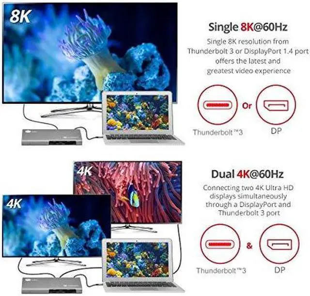 Alt view image 15 of 18 - Quad Display Thunderbolt 4 Docking Station & PD - Advanced Quad Display Thunderbolt 4 Docking Station with three Thunderbolt 4 USB-C, one DisplayPort, one HDIM, two USB-A 5G, two USB-A 480Mbps, on