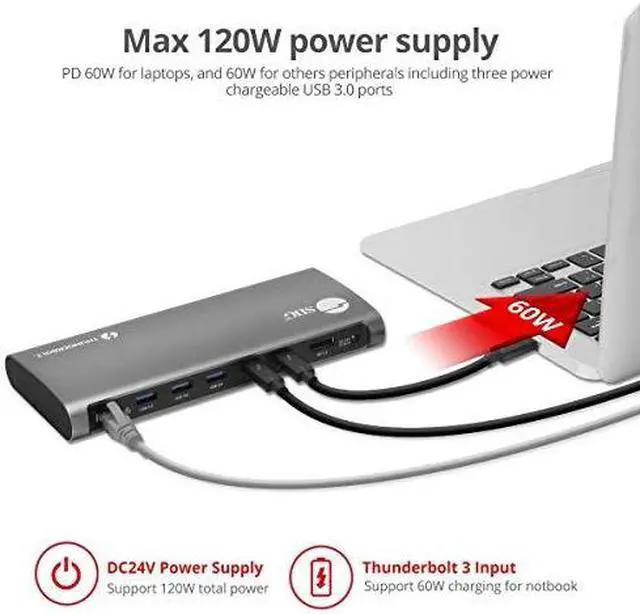 Alt view image 16 of 18 - Quad Display Thunderbolt 4 Docking Station & PD - Advanced Quad Display Thunderbolt 4 Docking Station with three Thunderbolt 4 USB-C, one DisplayPort, one HDIM, two USB-A 5G, two USB-A 480Mbps, on