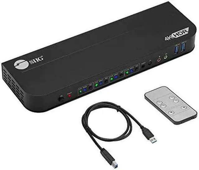 Main image of SIIG 4-Port 4K KVM Switch HDMI with Remote Control, 1x HDMI Output, 2X USB 3.2 Type-A Ports, EDID Bypass, Compatible with Windows and Mac (CE-KV0F11-S1)
