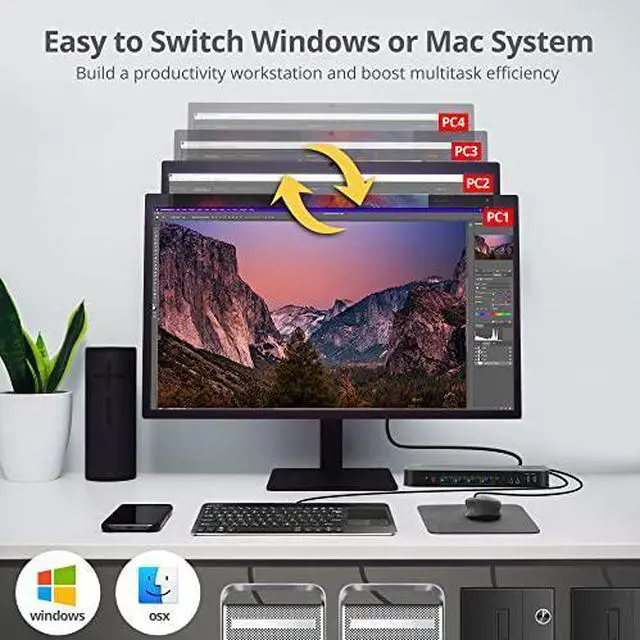 Alt view image 4 of 14 - SIIG 4-Port 4K KVM Switch HDMI with Remote Control, 1x HDMI Output, 2X USB 3.2 Type-A Ports, EDID Bypass, Compatible with Windows and Mac (CE-KV0F11-S1)