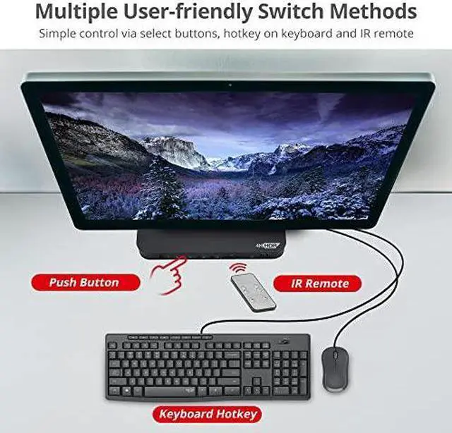 Alt view image 6 of 14 - SIIG 4-Port 4K KVM Switch HDMI with Remote Control, 1x HDMI Output, 2X USB 3.2 Type-A Ports, EDID Bypass, Compatible with Windows and Mac (CE-KV0F11-S1)