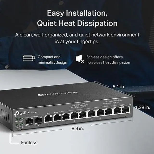 Alt view image 11 of 18 - TP-Link ER7212PC | Omada Router, PoE Switch & Controller 3-in-1 Gigabit VPN Router | Up to 4 WAN | 8 PoE+ LAN Port @ 110W | Fanless | Easy Installation | Load Balance