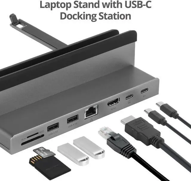 Alt view image 18 of 19 - SIIG USB-C Laptop Stand W/ 4K Docking Station - Unique multitasks design for foldable holder and vertical Laptop stand & Docking station - HDMI 4K@60Hz display - Two USB-A 5Gbps - Gigabit Ethernet
