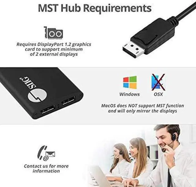 Alt view image 17 of 17 - SIIG 1x3 DisplayPort 1.4 to DisplayPort MST Splitter - DP 1.4 MST Video Splitter Hub, Triple DP outputs, Connect up to three DisplayPort displays to single DisplayPort 1.4 output with Multi-Stream Tra