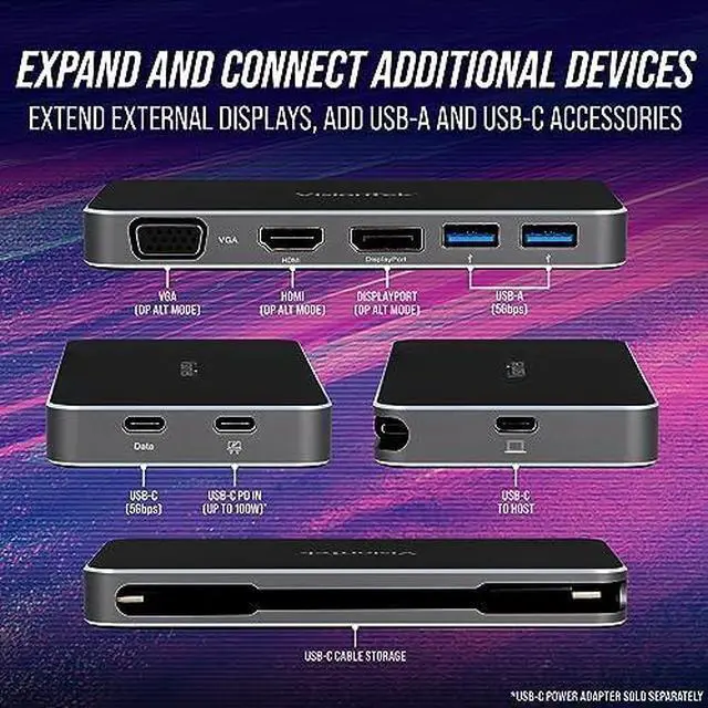 Alt view image 17 of 20 - VisionTek VT400 Dual Display USB-C Docking Station with Power Passthrough 901469