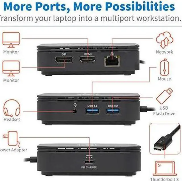 Alt view image 15 of 18 - Tripp Lite USB-C Dock Triple Display 4K 60 Hz HDMI/DisplayPort USB 3.x Gen 2 10Gbps USB-A/USB-C Hub GbE 85W PD Charging Black U442DOCK8B