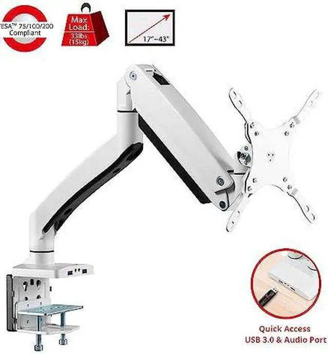 Alt view image 12 of 17 - Siig Mounting Arm For Flat Panel Display Curved Screen Display Monitor - White