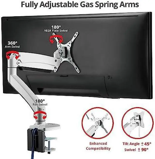 Alt view image 13 of 17 - Siig Mounting Arm For Flat Panel Display Curved Screen Display Monitor - White