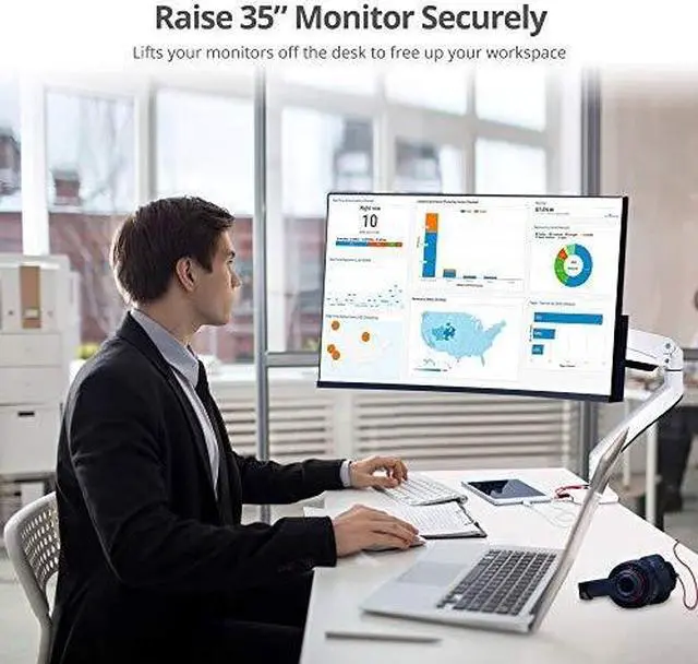 Alt view image 14 of 17 - Siig Mounting Arm For Flat Panel Display Curved Screen Display Monitor - White