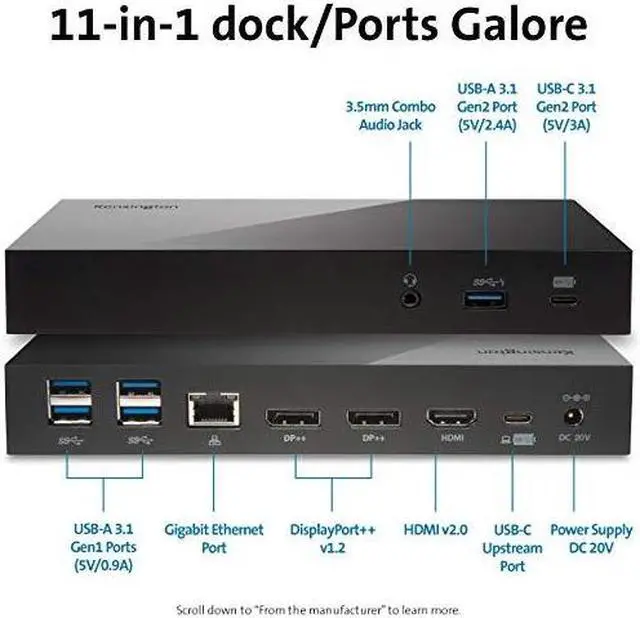 Alt view image 15 of 19 - Kensington SD4839P Docking Station - for Notebook/Monitor - 85 W - USB Type C - 3 Displays Supported - 4K, Full HD - 3840 x 2160, 1920 x 1080 - 4 x USB Ports - 3 x USB Type-A Ports - USB Type-A - 1 x