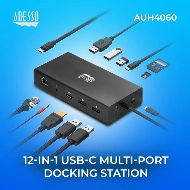 Alt view image 14 of 18 - Adesso 12-in-1 USB-C Multi-Port TAA Compliant Docking Station Black AUH4060