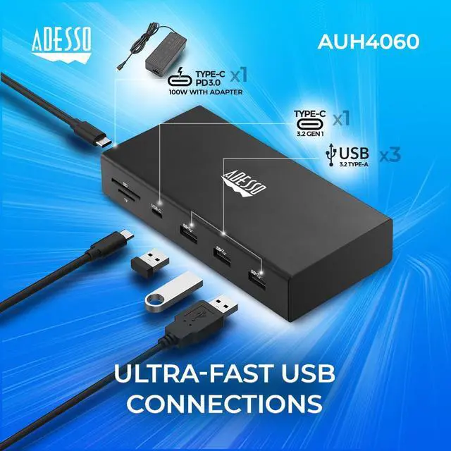 Alt view image 18 of 18 - Adesso 12-in-1 USB-C Multi-Port TAA Compliant Docking Station Black AUH4060