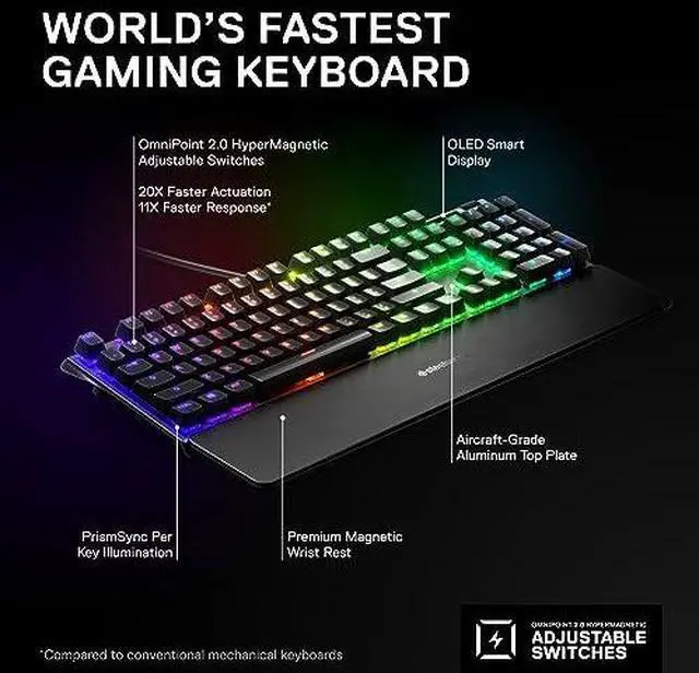 Alt view image 12 of 20 - SteelSeries Apex Pro Mini Wireless Mechanical Gaming Keyboard - World's Fastest Keyboard - Adjustable Actuation - Compact 60% Form Factor - RGB - PBT Keycaps - Bluetooth 5.0 - 2.4GHz - USB-C