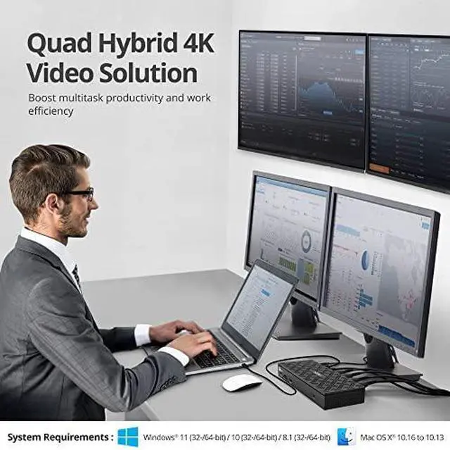 Alt view image 15 of 18 - SIIG Dual Gas Spring Monitor Arm Desk Mount with 4K Docking Station & PD - Unique Dual Moniter Desk Mount and Docking Station combo design, gives you dual-display visuals and multiple peripheral c