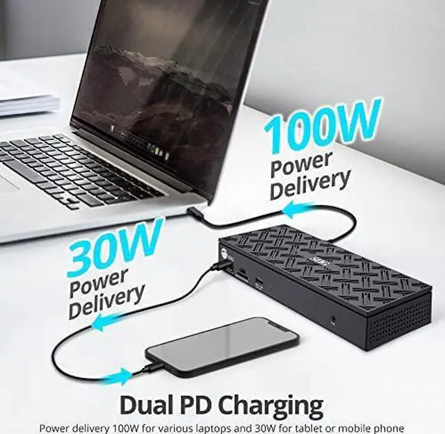 Alt view image 17 of 18 - SIIG Dual Gas Spring Monitor Arm Desk Mount with 4K Docking Station & PD - Unique Dual Moniter Desk Mount and Docking Station combo design, gives you dual-display visuals and multiple peripheral c