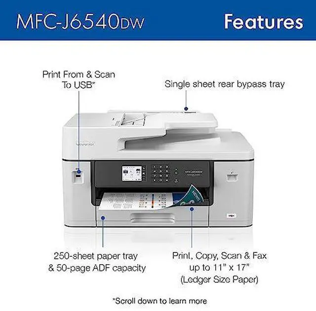 Alt view image 13 of 20 - Brother MFC-J5340DW Wireless All-in-One Printer for Home Office and Small Business High-Speed Color Inkjet Technology