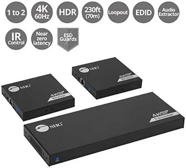 Alt view image 15 of 20 - SIIG 1x2 HDMI Splitter Over Cat6 Extender w/ Loopout IR ARC & RS-232 CEH27911S1