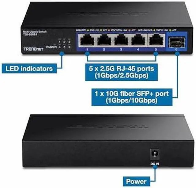 Alt view image 12 of 14 - TRENDnet 5-Port Unmanaged 2.5G PoE+ Switch, Fanless, Compact Desktop Design, Metal Housing, 2.5GBASE-T Ports, IEEE 802.3bz, 55W PoE Budget, Black,Lifetime Protection, TPE-TG350