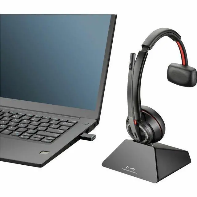 Alt view image 12 of 13 - HP Savi 8210 UC DECT 1920-1930 MHz USB-A Headset - Mono - Wireless - Bluetooth/DECT - 590.6 ft - 20 Hz - 20 kHz - On-ear, Over-the-head - Monaural - Ear-cup - Noise Cancelling, Omni-directional Microp