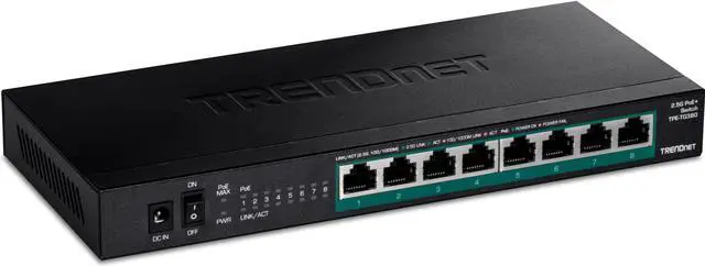 Alt view image 9 of 13 - TRENDnet 8-Port Unmanaged 2.5G PoE+ Switch, Fanless, Compact Desktop Design, Metal Housing, 2.5GBASE-T Ports, IEEE 802.3bz, 100W PoE Budget, Black,Lifetime Protection,TPE-TG380