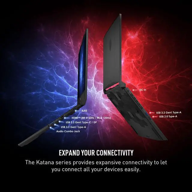 Alt view image 18 of 20 - MSI - Katana 15 B13VFK-1264US 15.6" 144 Hz IPS - Intel Core i7 13th Gen 13620H (2.40GHz) - GeForce RTX 4060 Laptop GPU - 16 GB DDR5 - 1 TB PCIe SSD - Windows 11 Pro 64-bit - Gaming Laptop (Katana 15 B13VFK-1264US )