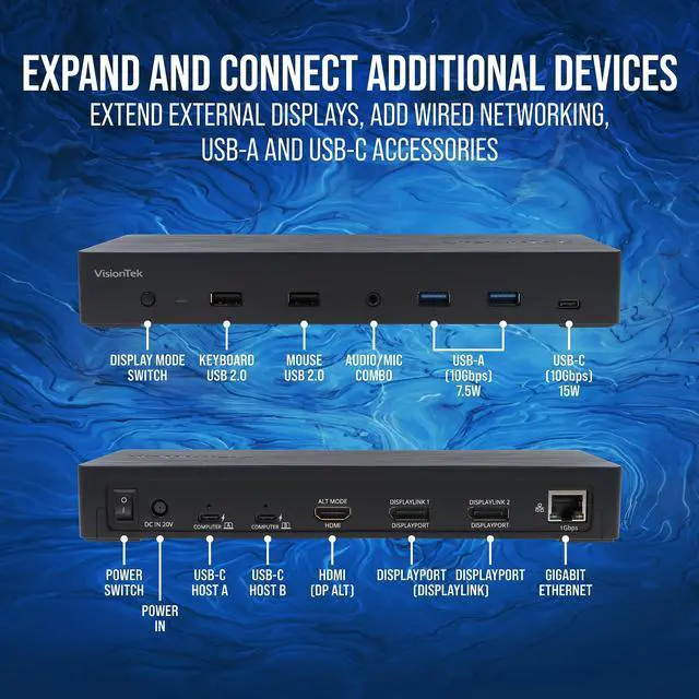Alt view image 15 of 15 - VisionTek VT4950 KVM USB-C Docking Station with 100W PD 901520