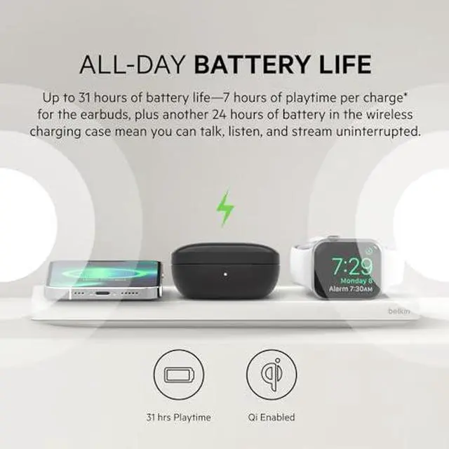 Alt view image 8 of 9 - Belkin SoundForm Immerse, True Wireless Earbuds with Hybrid ANC, Wireless Charging, IPX5 Sweat and Water Resistant, Apple Find My Ping My Earbuds for iPhone, Galaxy, Pixel and More