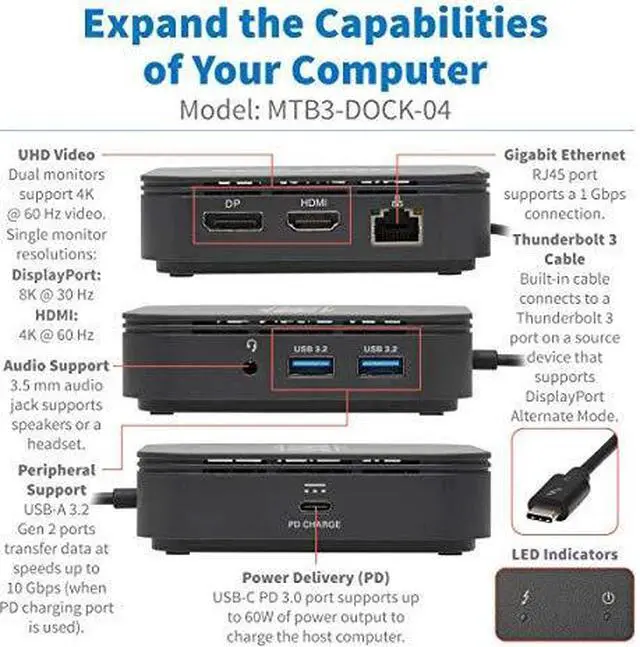 Alt view image 20 of 20 - Tripp Lite 5K 60Hz USB C Dual Display Dock U442DOCK21B