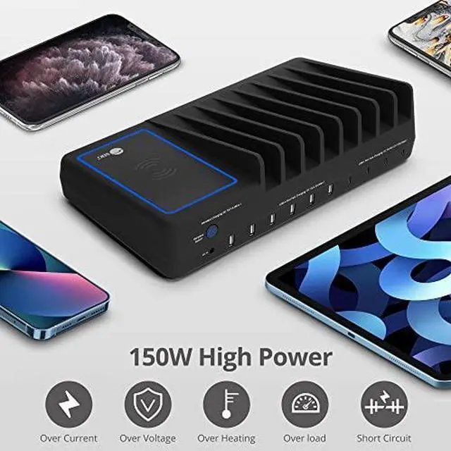 Alt view image 20 of 20 - SIIG 10-Port USB-A/C & Wireless Charging Station 150W ACPW1R11S1