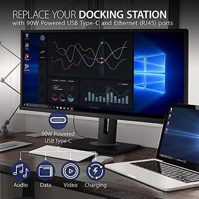Alt view image 14 of 20 - ViewSonic VG3456C 34 Inch 21:9 UltraWide QHD 1440p Curved Monitor with Ergonomics Design, USB C Docking Built-In, Gigabit Ethernet for Home and Office