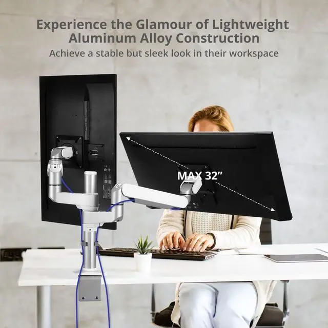 Alt view image 3 of 12 - SIIG MTPRO Dual Monitor Arm Desk Mount, Fully Adjustable Mechanical Spring Design, up to 32" Display, Max 19.8 lbs per arm, VESA 75/100mm, Cable Management, BIFMA and TAA Compliant
