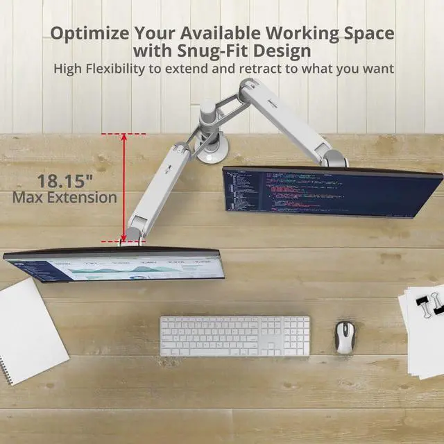 Alt view image 4 of 12 - SIIG MTPRO Dual Monitor Arm Desk Mount, Fully Adjustable Mechanical Spring Design, up to 32" Display, Max 19.8 lbs per arm, VESA 75/100mm, Cable Management, BIFMA and TAA Compliant