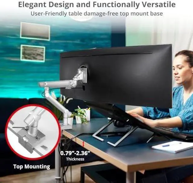 Alt view image 3 of 9 - SIIG MTPRO Heavy Duty Single Monitor Desk Mount, Fully Adjustable, Holds up to 49", 4.4lbs to 44 lbs, VESA 75mm/100mm Compatible, TAA Compliant