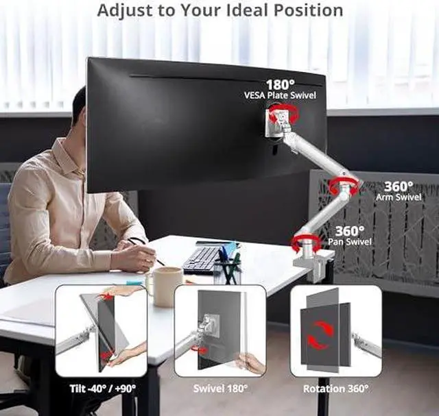 Alt view image 6 of 9 - SIIG MTPRO Heavy Duty Single Monitor Desk Mount, Fully Adjustable, Holds up to 49", 4.4lbs to 44 lbs, VESA 75mm/100mm Compatible, TAA Compliant