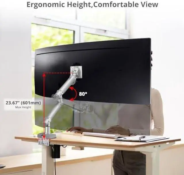 Alt view image 7 of 9 - SIIG MTPRO Heavy Duty Single Monitor Desk Mount, Fully Adjustable, Holds up to 49", 4.4lbs to 44 lbs, VESA 75mm/100mm Compatible, TAA Compliant