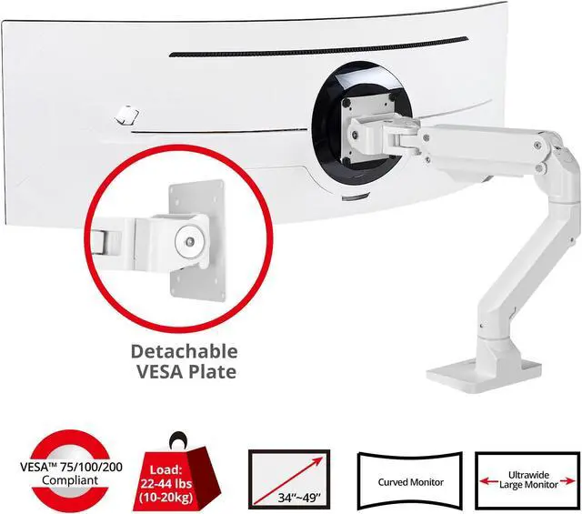 Alt view image 2 of 10 - SIIG Heavy Duty Single Monitor Arm Desk Mount Holds One 34" - 49" Monitor Between 22-44 lbs C-Clamp/Grommet Full Motion Height Adjustable VESA 75/100/200mm Cable Management CE-MT3S11-S1 Brown Box