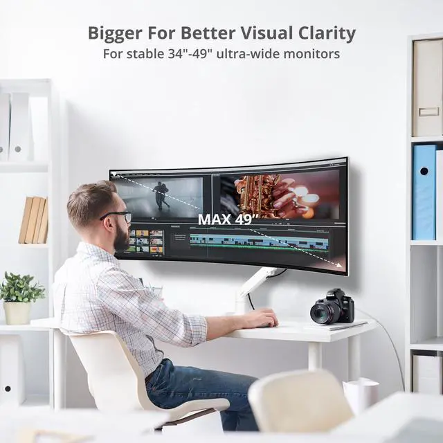 Alt view image 3 of 10 - SIIG Heavy Duty Single Monitor Arm Desk Mount Holds One 34" - 49" Monitor Between 22-44 lbs C-Clamp/Grommet Full Motion Height Adjustable VESA 75/100/200mm Cable Management CE-MT3S11-S1 Brown Box