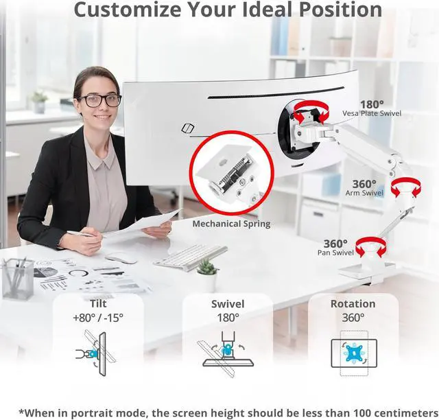 Alt view image 6 of 10 - SIIG Heavy Duty Single Monitor Arm Desk Mount Holds One 34" - 49" Monitor Between 22-44 lbs C-Clamp/Grommet Full Motion Height Adjustable VESA 75/100/200mm Cable Management CE-MT3S11-S1 Brown Box