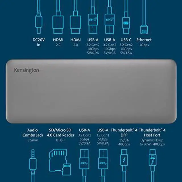 Alt view image 11 of 12 - Kensington SD5760T Thunderbolt 4 Dual 4K Docking Station K34110NA