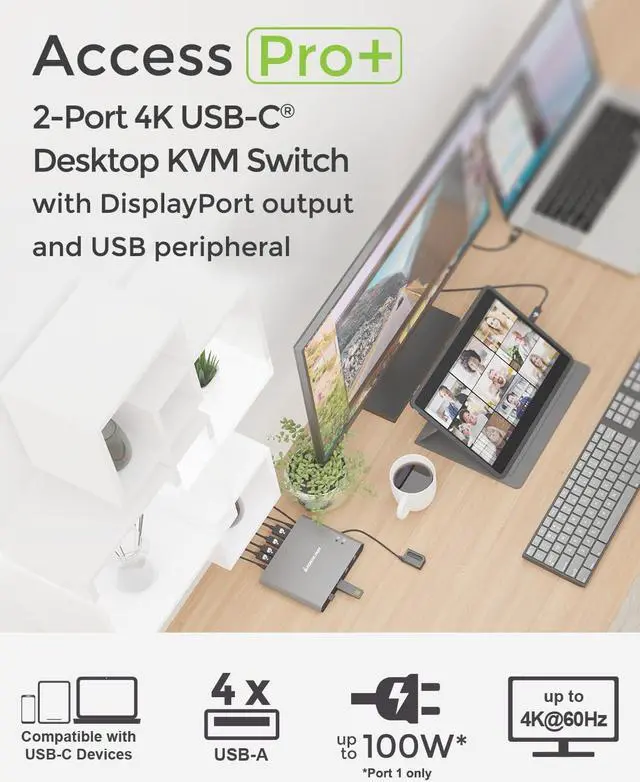 Alt view image 7 of 20 - IOGEAR 2-Port 4K USB-C Desktop KVM with DisplayPort GCS1602CC
