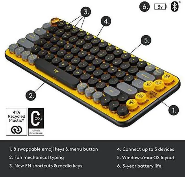 Alt view image 18 of 18 - Logitech POP Keys Mechanical Wireless Keyboard with Customizable Emoji , Durable Compact Design, Bluetooth or USB Connectivity, Multi-Device, OS Compatible - Daydream Mint