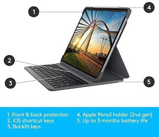 Alt view image 17 of 20 - Logitech Combo Touch Keyboard/Cover Case for 12.9" Apple iPad Pro 5th Gen Gray