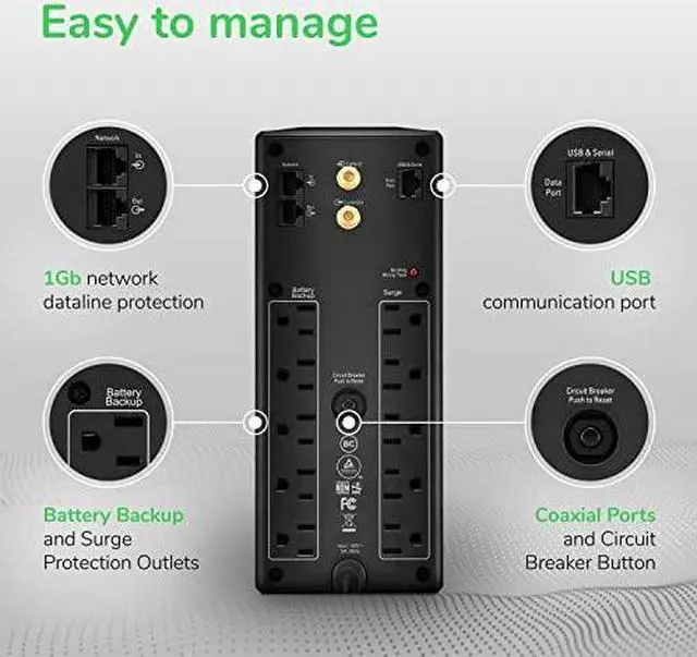 Alt view image 16 of 19 - APC by Schneider Electric Back UPS Pro BX1500M, Compact Tower, 1500VA, AVR, LCD, 120V