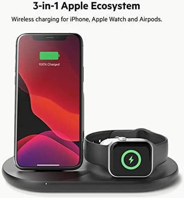 Alt view image 20 of 20 - belkin 3-in-1 wireless charger (wireless charging station for iphone, apple watch, airpods) wireless charging dock, iphone charging dock, apple watch charging stand