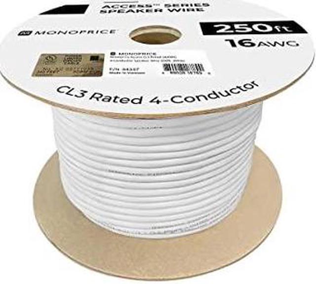 Alt view image 7 of 8 - Monoprice Speaker Wire, CL3 Rated, 4-Conductor, 16AWG, 250ft, White