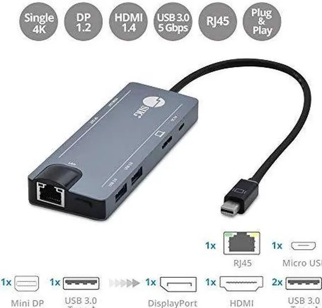 Alt view image 12 of 17 - SIIG Mini DisplayPort 4K Video Dock with USB 3.0 LAN Hub JU-H30F11-S1