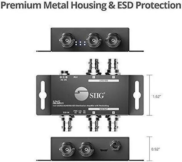 Alt view image 7 of 7 - SIIG 1x4 12G SDI Splitter, Distribution Amplifier, 4K60 12G/6G/3G/HD/SD-SDI, TAA Compliant, ESD Protection, Premium Metal Housing, Wall-mountable Design (CE-SD0G11-S1)