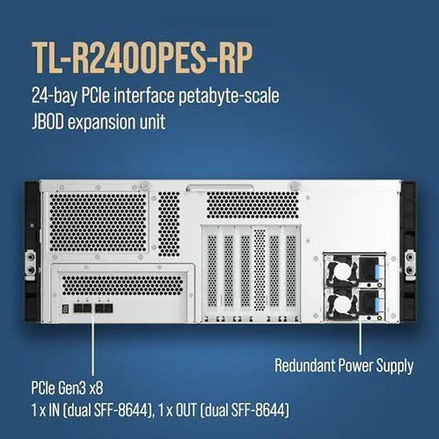 Alt view image 2 of 6 - QNAP TL-R2400PES-RP-US 24 Bay 4U PCIe Interface 24-Bay JBOD, Supporting SATA Drives, for petabyte-Scale Expansion Designed specifically NAS (Diskless)