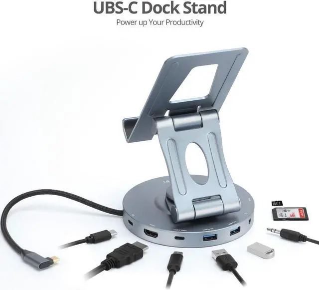 Alt view image 11 of 15 - SIIG USB-C Multitask Hub Stand Holder fits under 13" Tablets/Phones - 4K60Hz- PD100W - USB-C Hub Stand Holder fits under 13" Tablets/Phones - USB-C Docking Stand - HDMI 4K@60Hz display - 2x